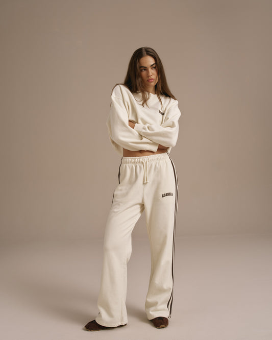 Varsity Loose Fit Sweatpants - Marshmallow White/Coffee Bean