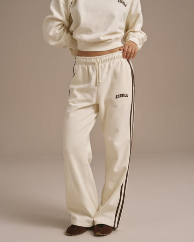 Varsity Loose Fit Sweatpants - Marshmallow White/Coffee Bean