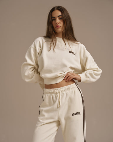 Varsity Loose Fit Sweatshirt - Marshmallow White/Coffee Bean