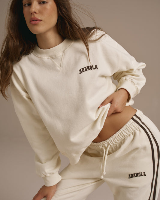 Varsity Loose Fit Sweatshirt - Marshmallow White/Coffee Bean