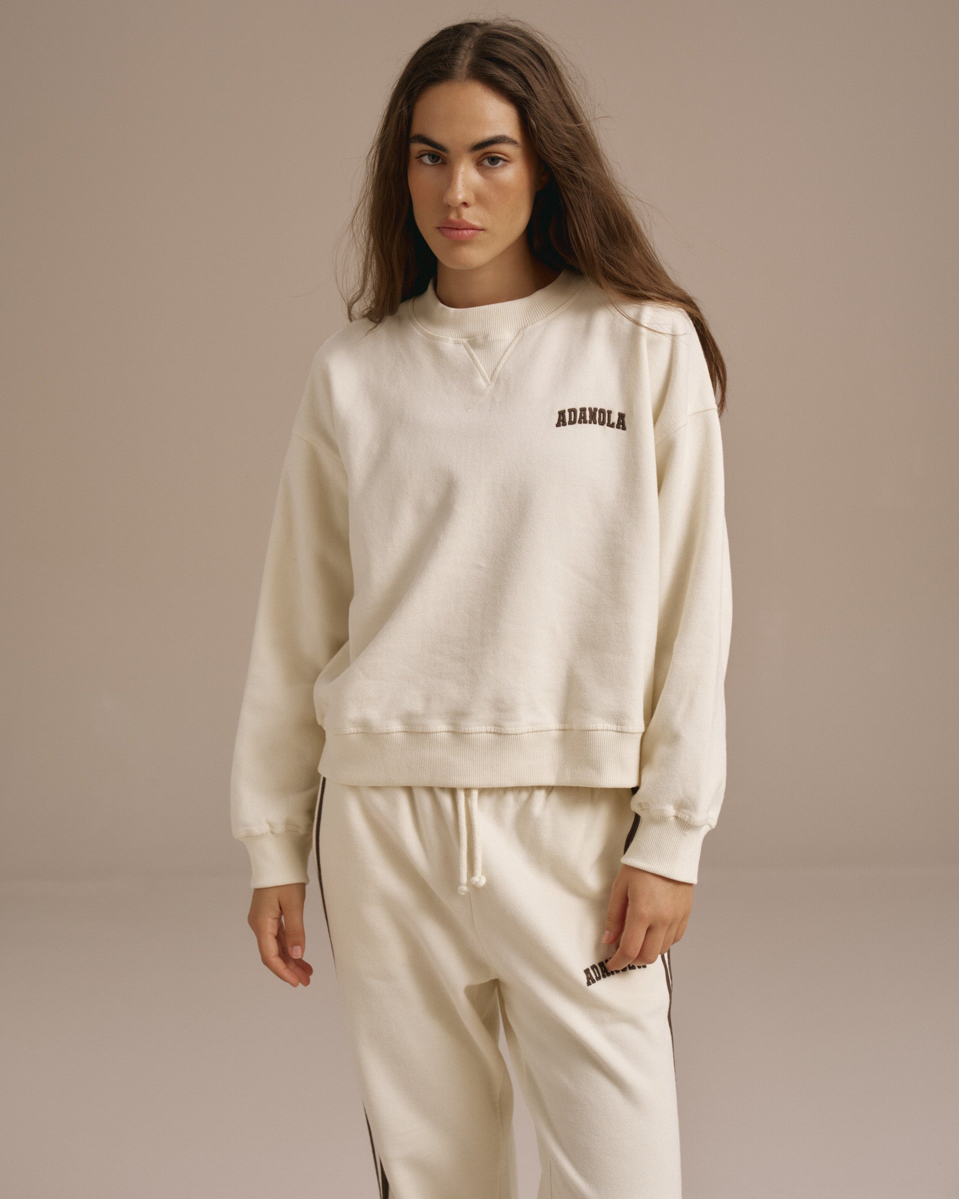 Varsity Loose Fit Sweatshirt - Marshmallow White/Coffee Bean