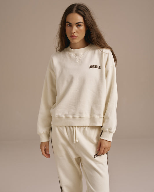 Varsity Loose Fit Sweatshirt - Marshmallow White/Coffee Bean