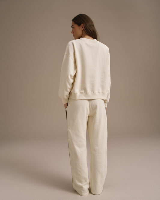 Varsity Loose Fit Sweatpants - Marshmallow White/Coffee Bean