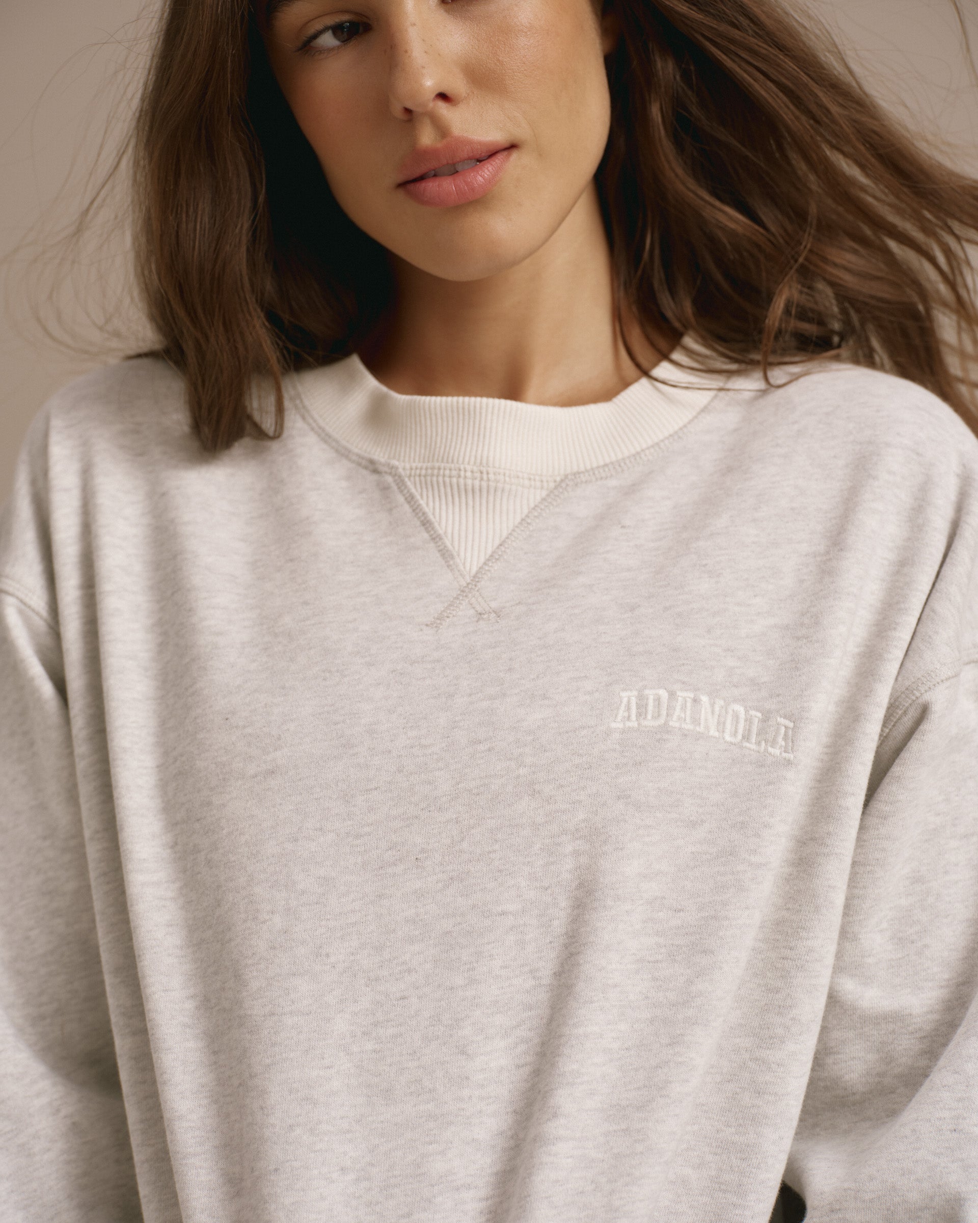 Varsity Loose Fit Sweatshirt - Light Grey Melange/Marshmallow White