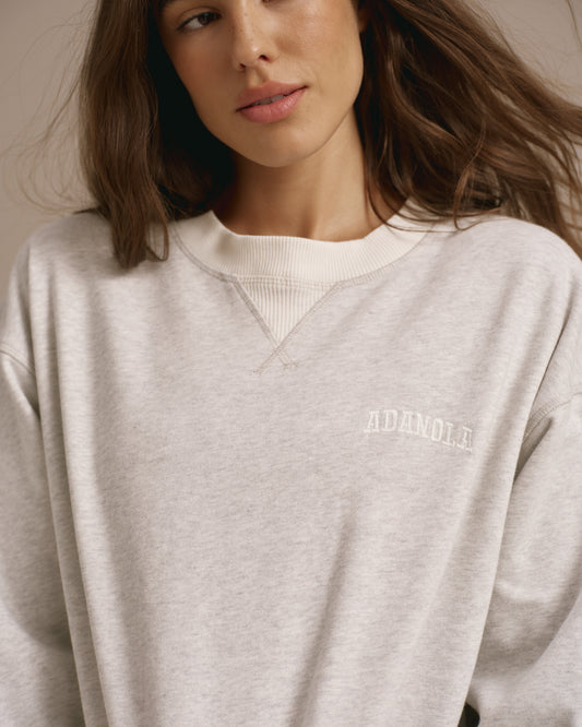 Varsity Loose Fit Sweatshirt - Light Grey Melange/Marshmallow White