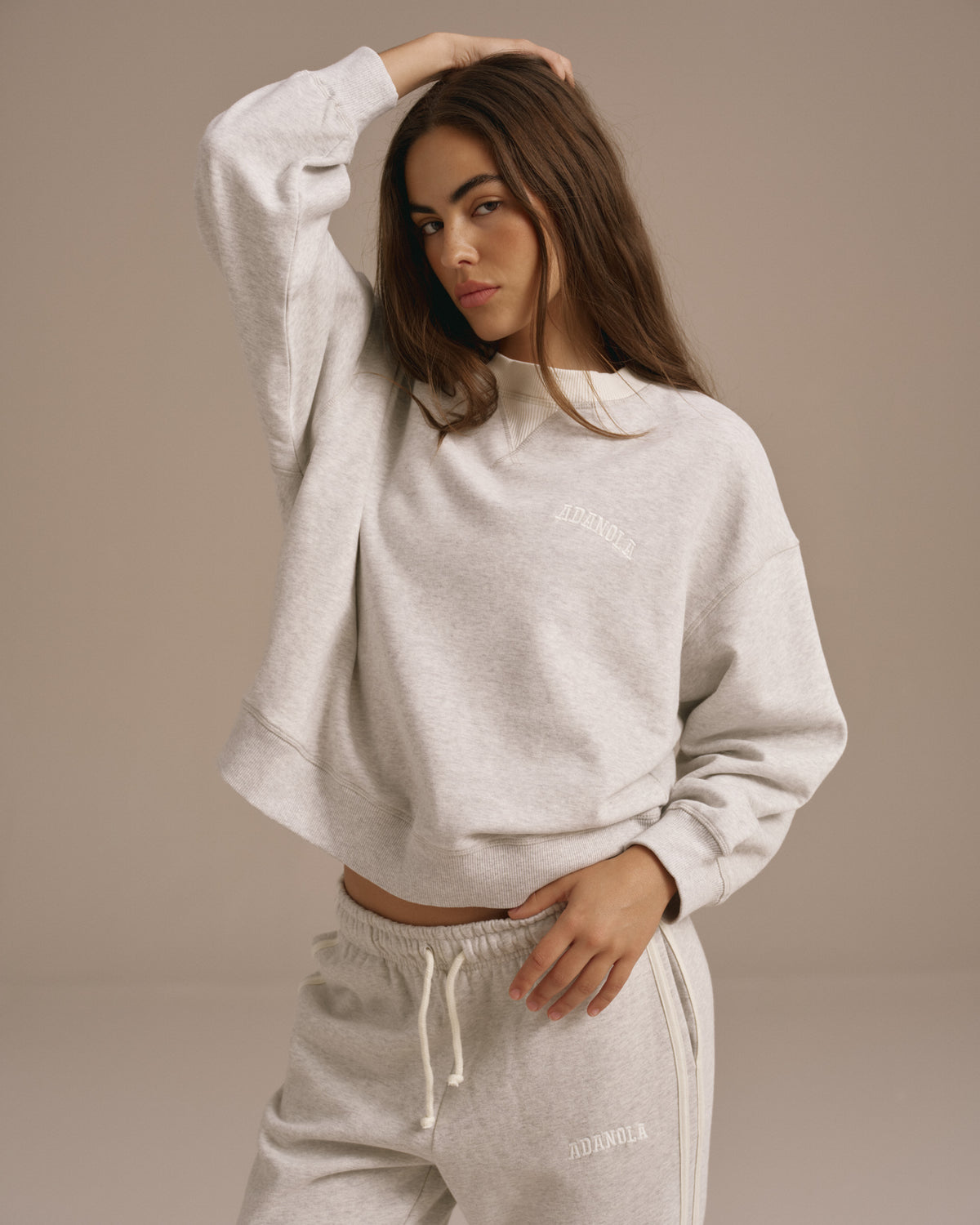Varsity Loose Fit Sweatshirt Light Grey Melange Marshmallow White