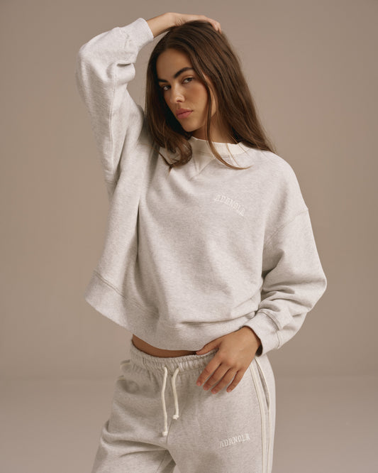 Varsity Loose Fit Sweatshirt - Light Grey Melange/Marshmallow White