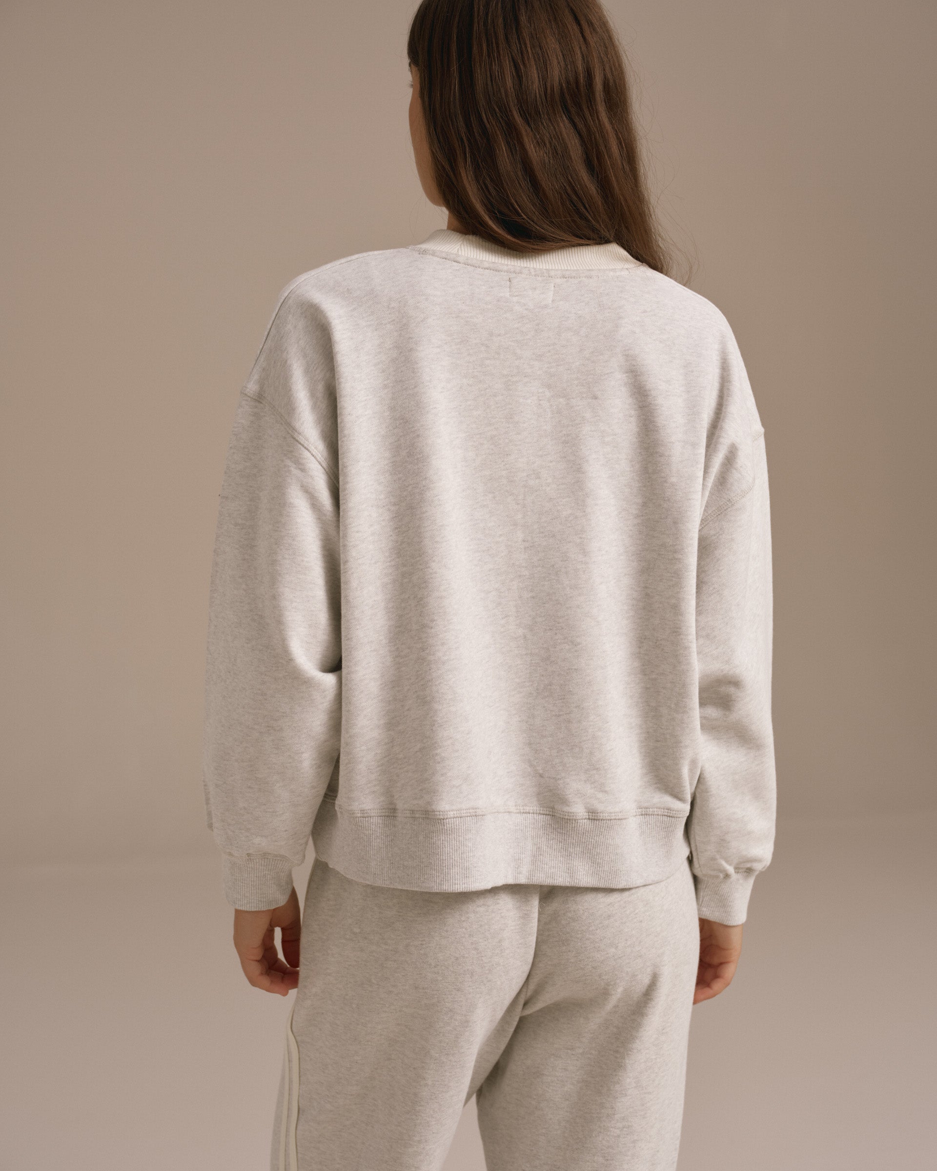 Varsity Loose Fit Sweatshirt - Light Grey Melange/Marshmallow White