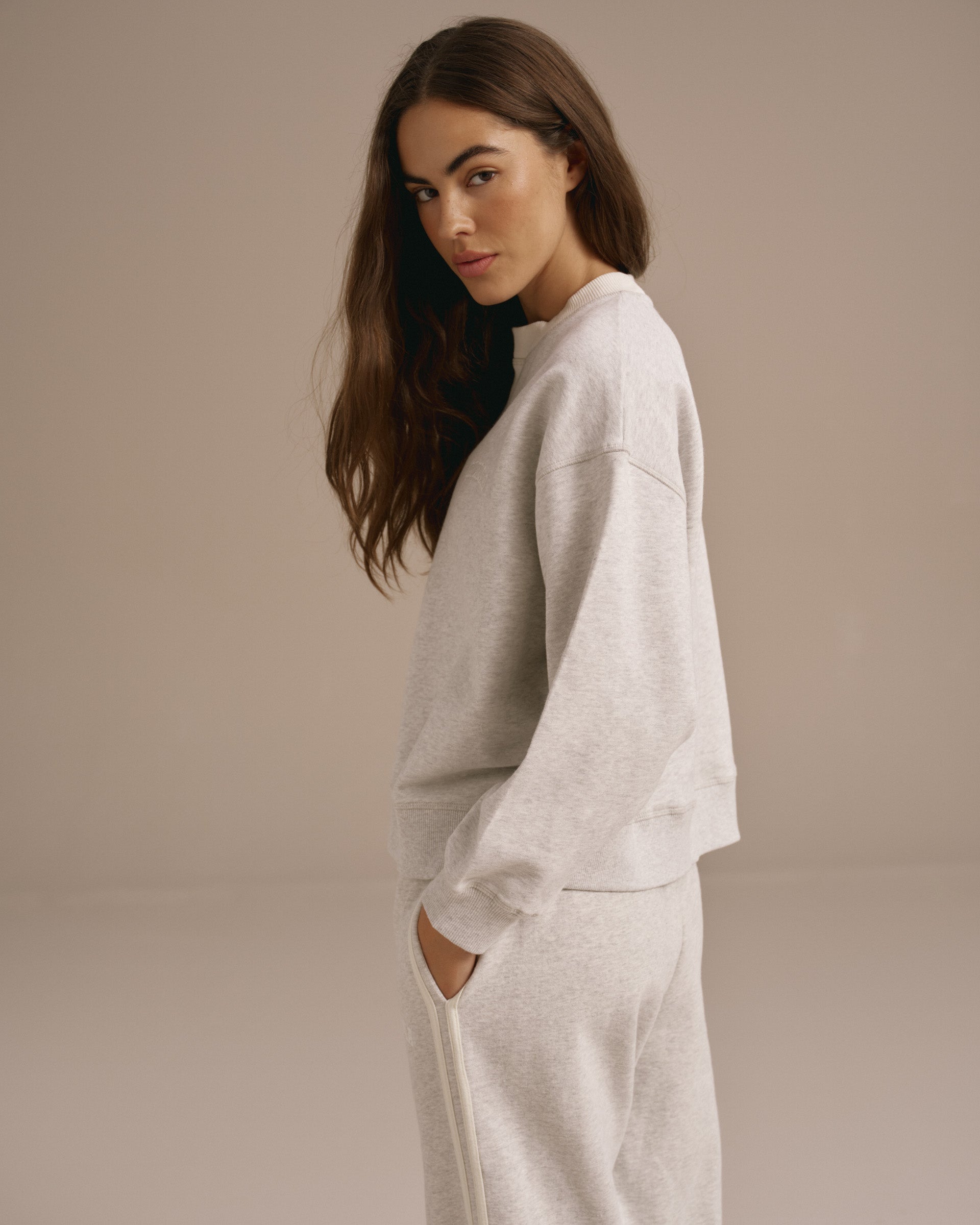 Varsity Loose Fit Sweatshirt - Light Grey Melange/Marshmallow White