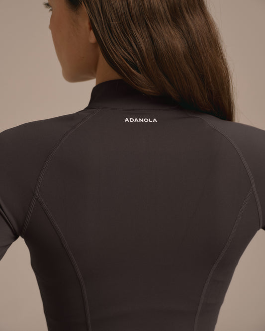 Ultimate Long Sleeve Zip Up Top - Coffee Bean