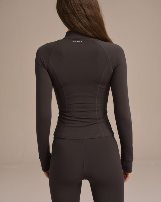 Ultimate Long Sleeve Zip Up Top - Coffee Bean