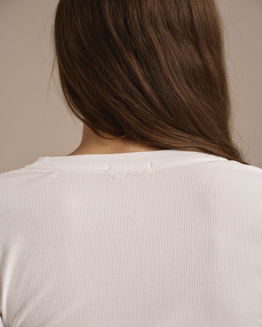 Rib Long Sleeve Button Up Top - White