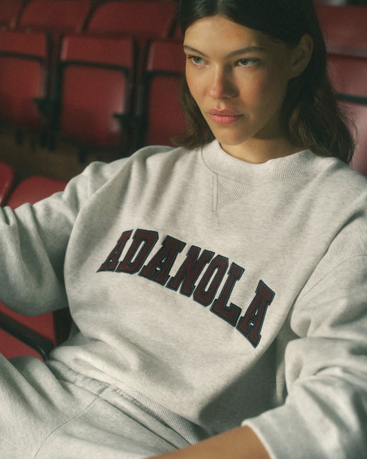 Varsity Loose Fit Sweatshirt - Light Grey Melange/Dark Cherry