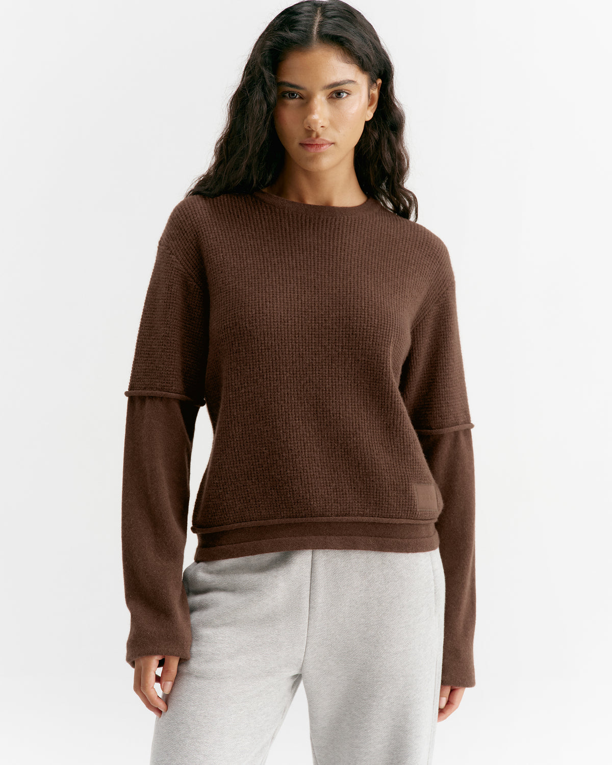 Double Layered Cashmere Blend Top - Chocolate Brown