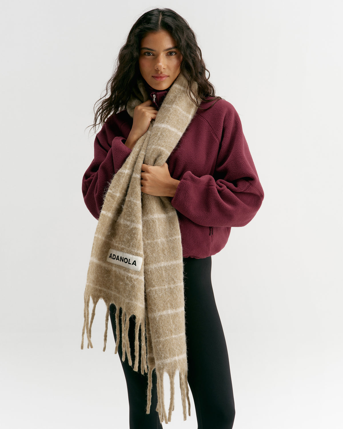 Wool Blend Brushed Checked Scarf Stone Marshmallow