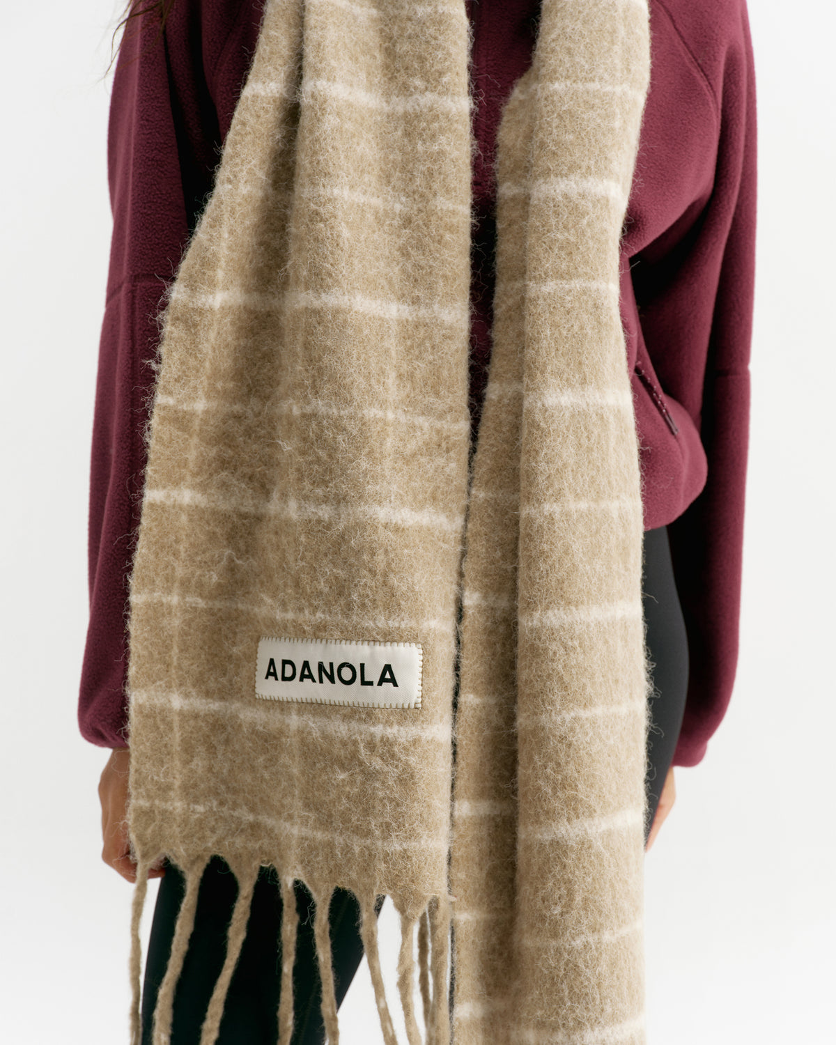 Brushed Checked Scarf - Stone/Marshmallow White