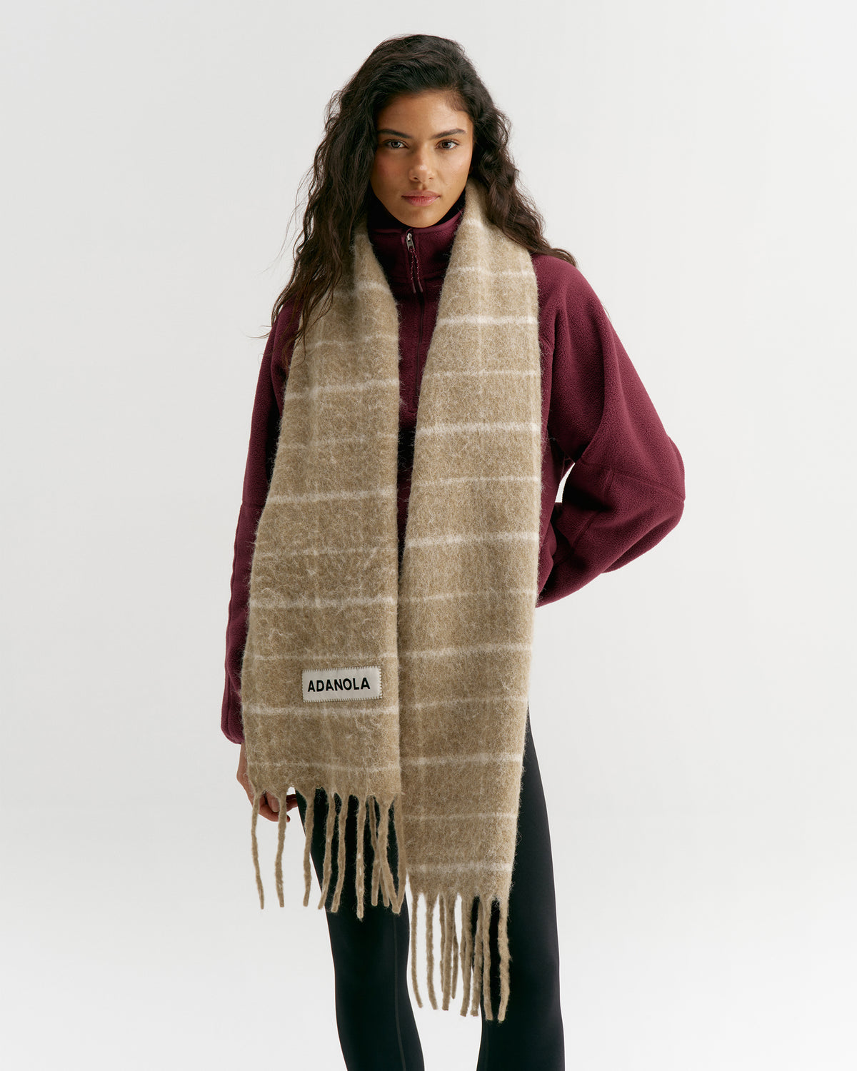 Brushed Checked Scarf - Stone/Marshmallow White