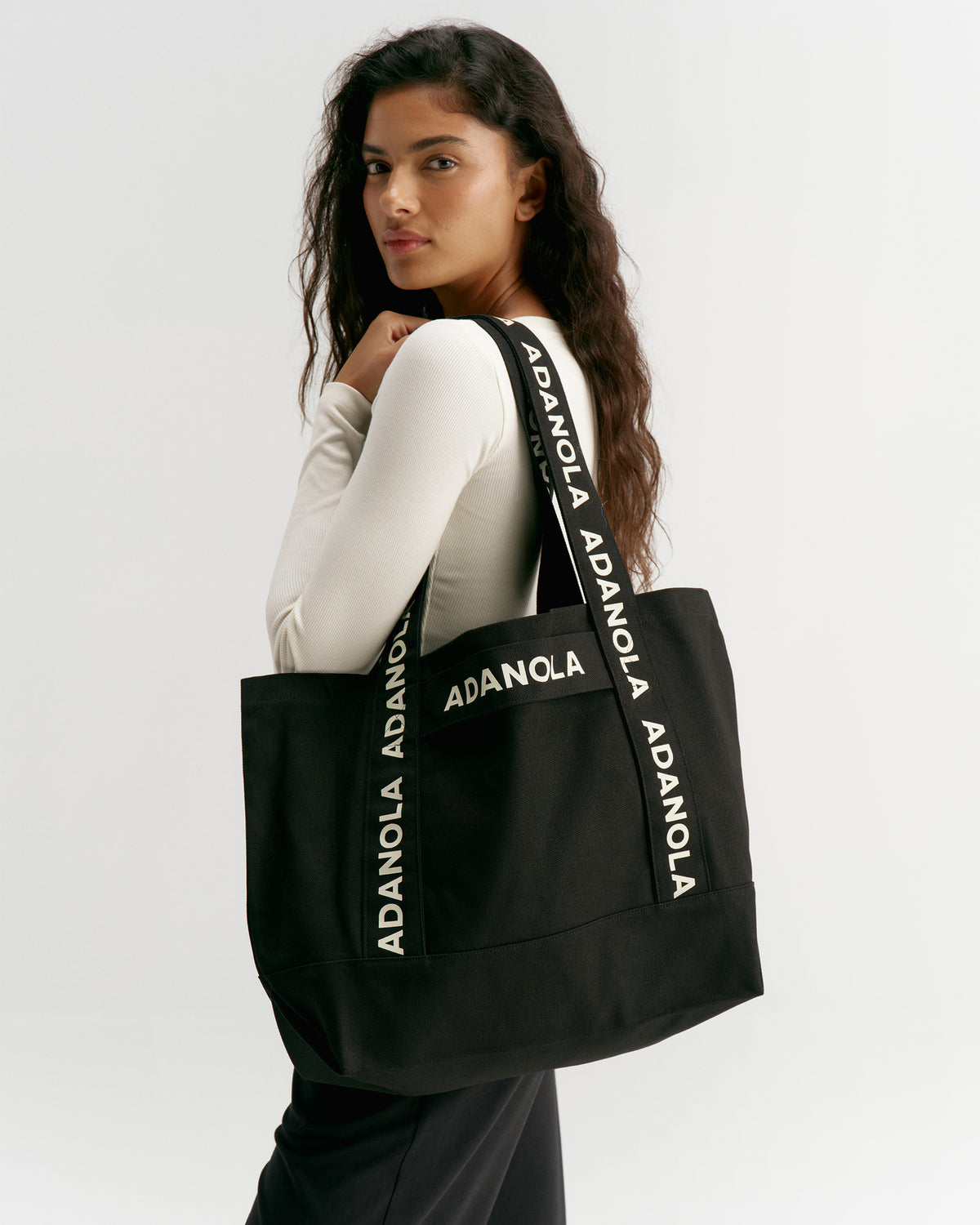 Branded Strap Tote Bag - Black/Cream