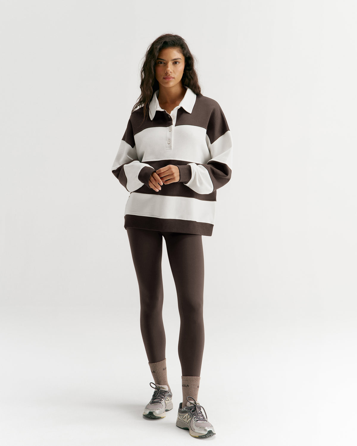 Oversized Henley Sweatshirt - Coffee Bean