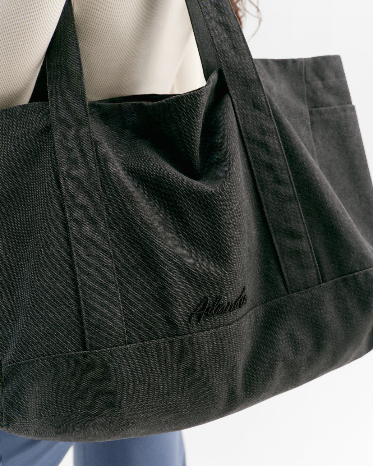 Script Washed Tote Bag - Graphite Grey