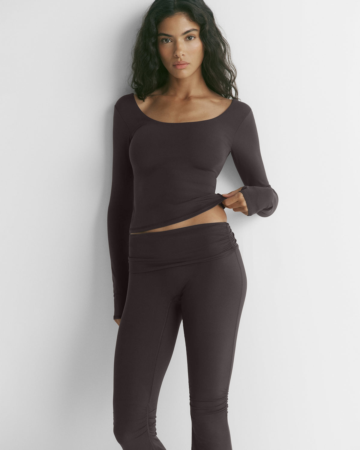 Scoop Back Long Sleeve Top - Coffee Bean
