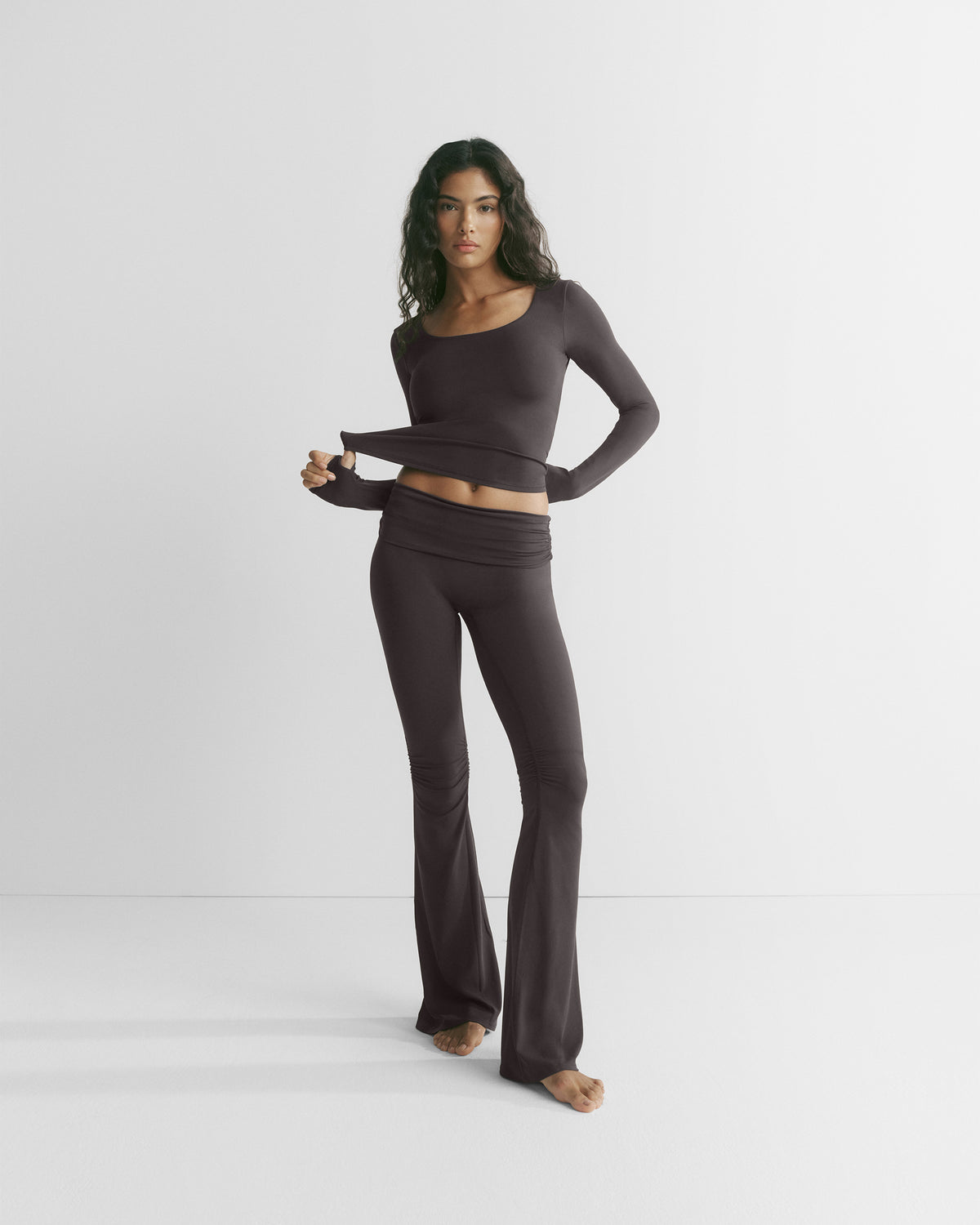 Scoop Back Long Sleeve Top - Coffee Bean