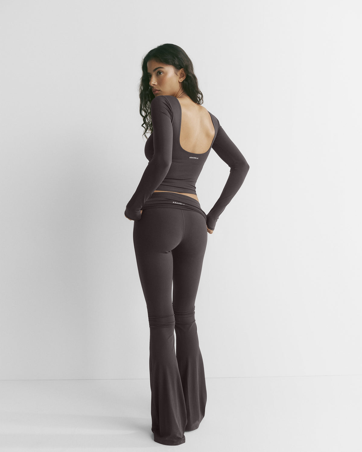 Fold Over Gathered Yoga Pants - Coffee Bean