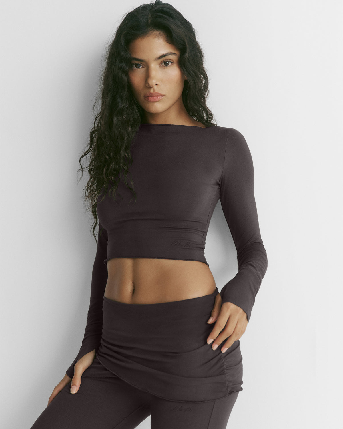 Modal Soft Slash Neck Top - Coffee Bean