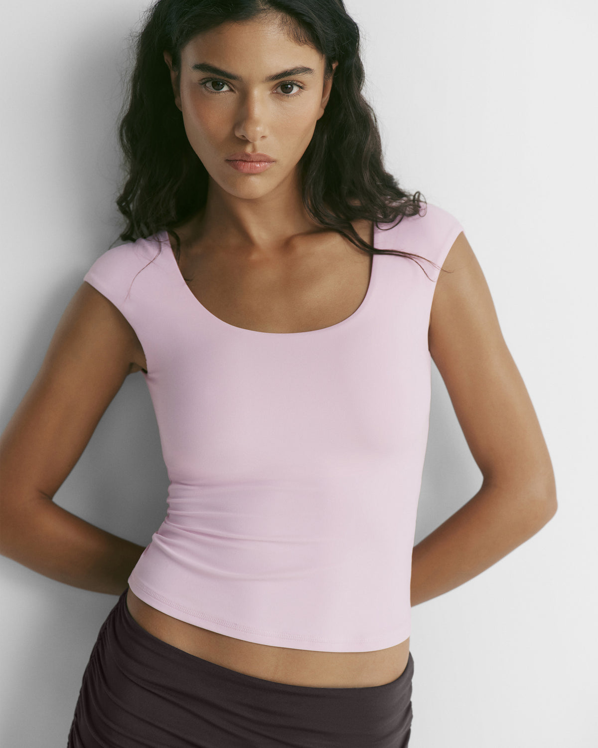 Scoop Back Short Sleeve Top - Chalk Lilac