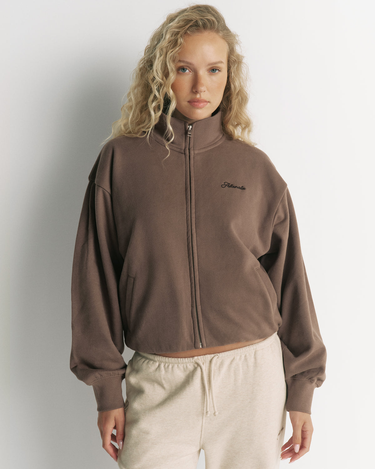 Studio Relaxed Zip Through Sweatshirt - Walnut Brown