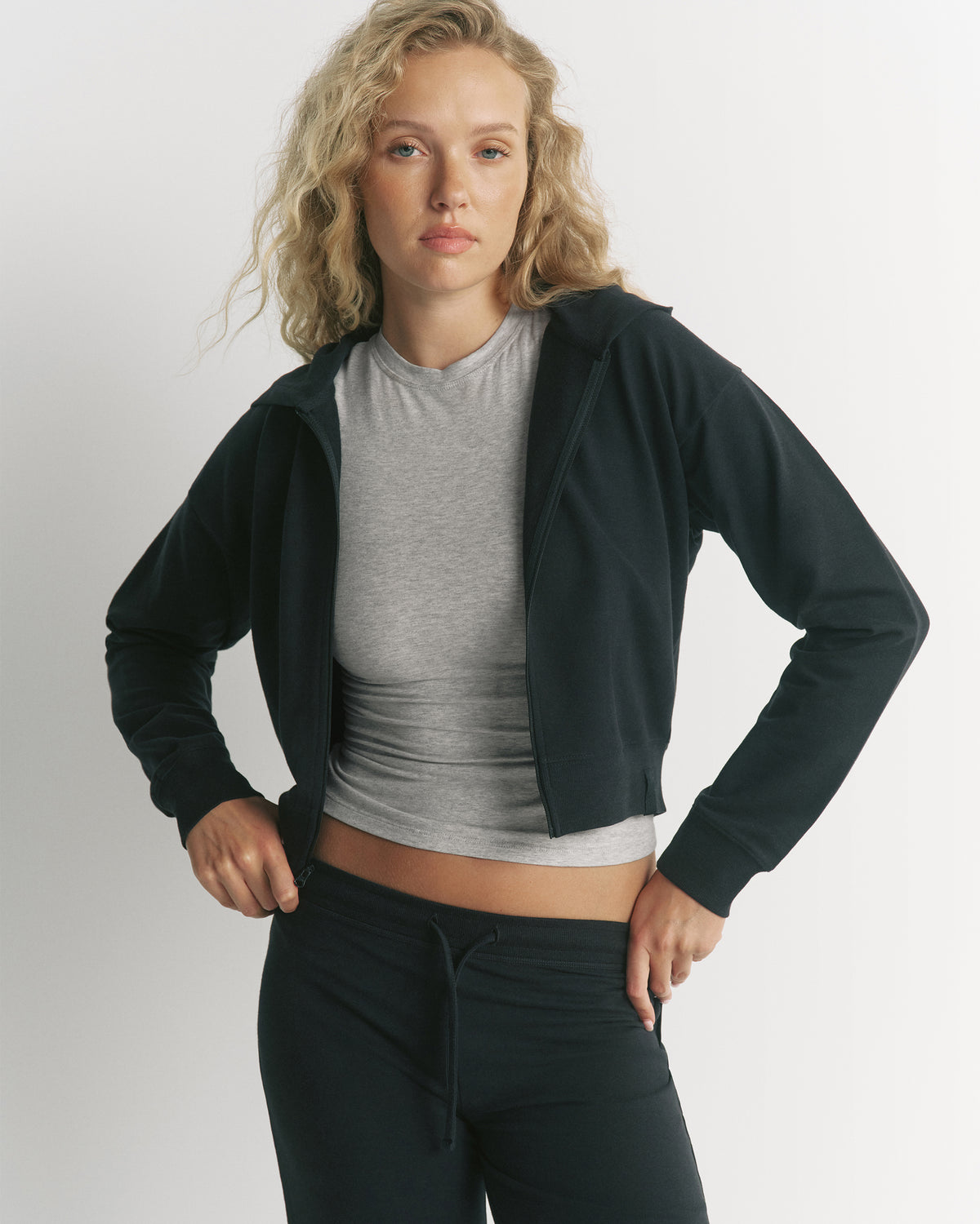 Modal Soft Zip Through Hoodie - Black