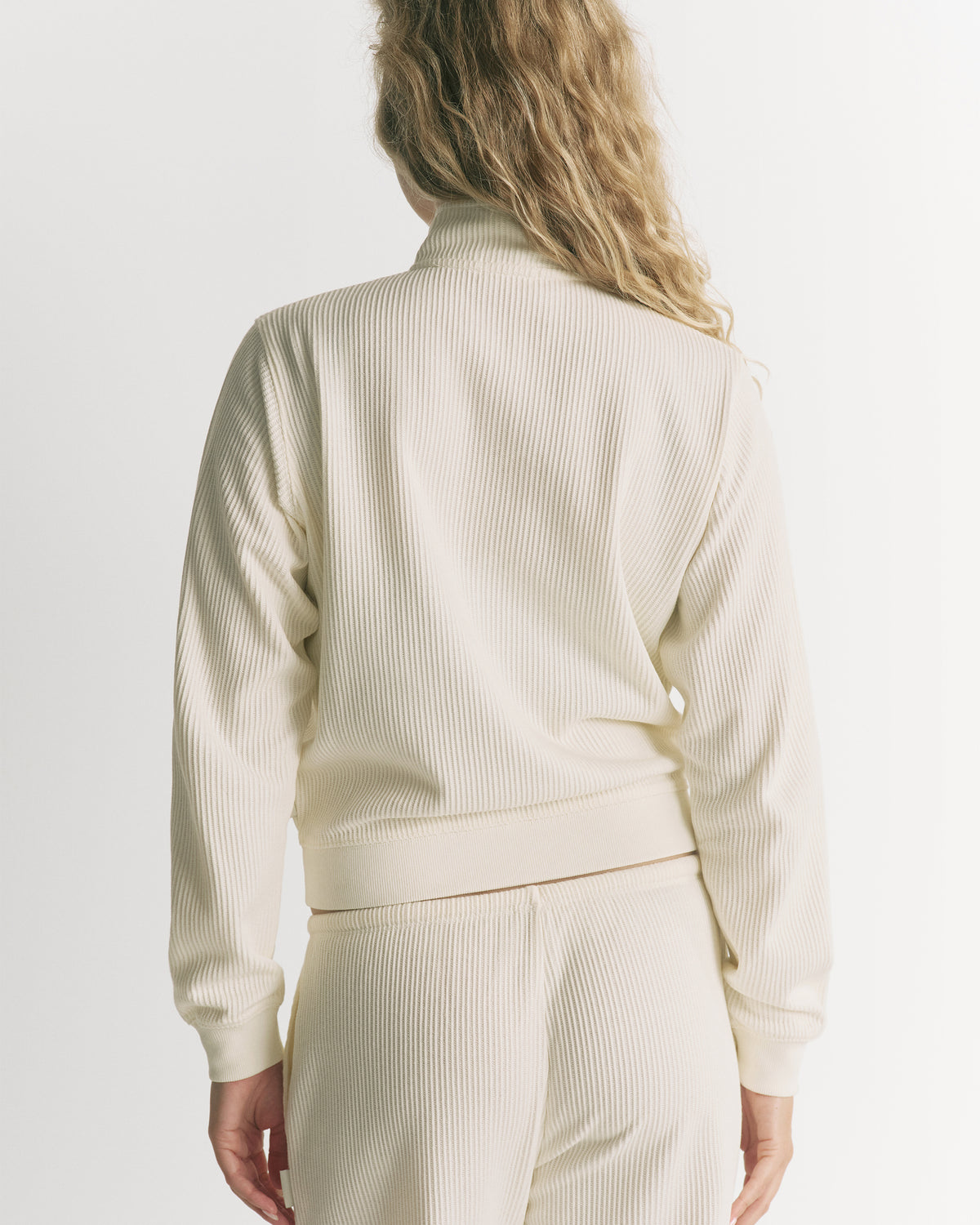 Long Sleeve Rib Zip Up Top - Marshmallow White