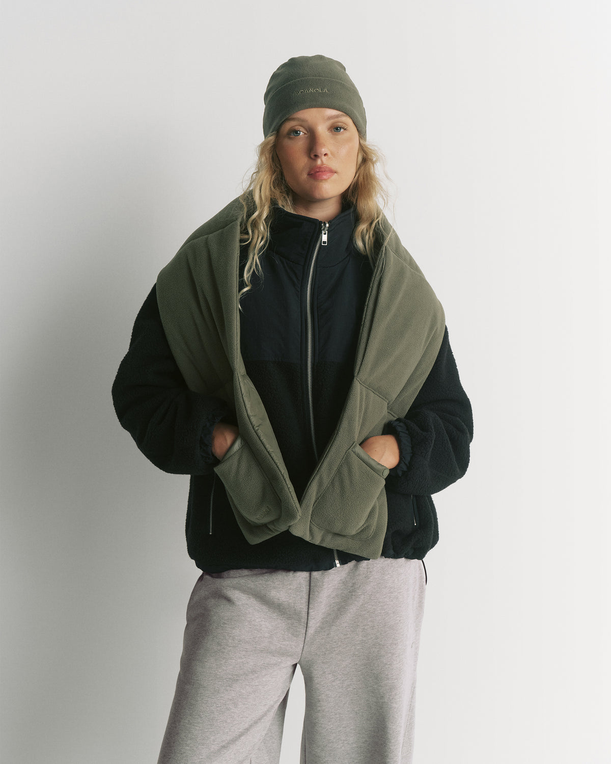 Reversible Padded Fleece Scarf - Olive Green