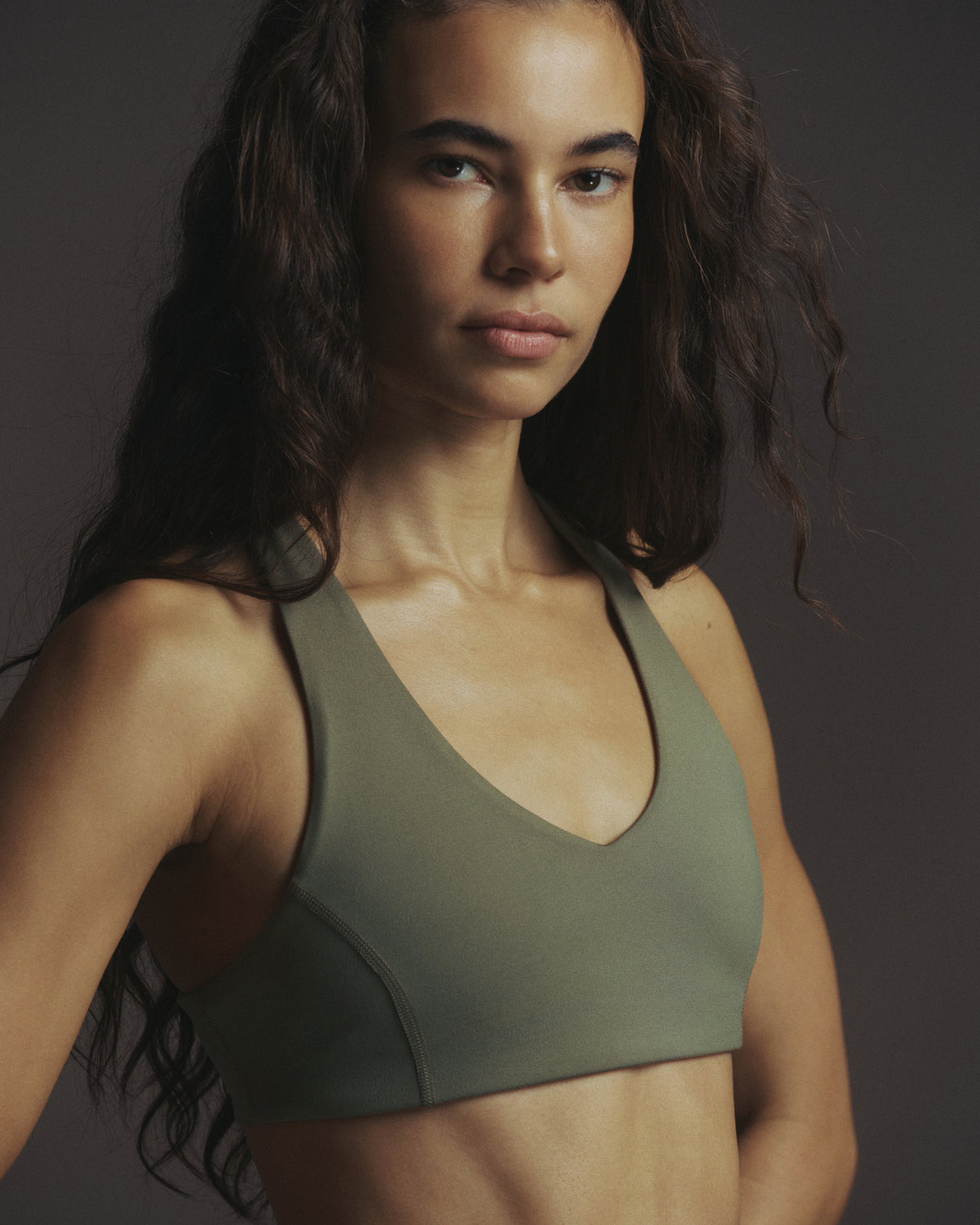 V-Neck Racer Back Bra - Olive Green