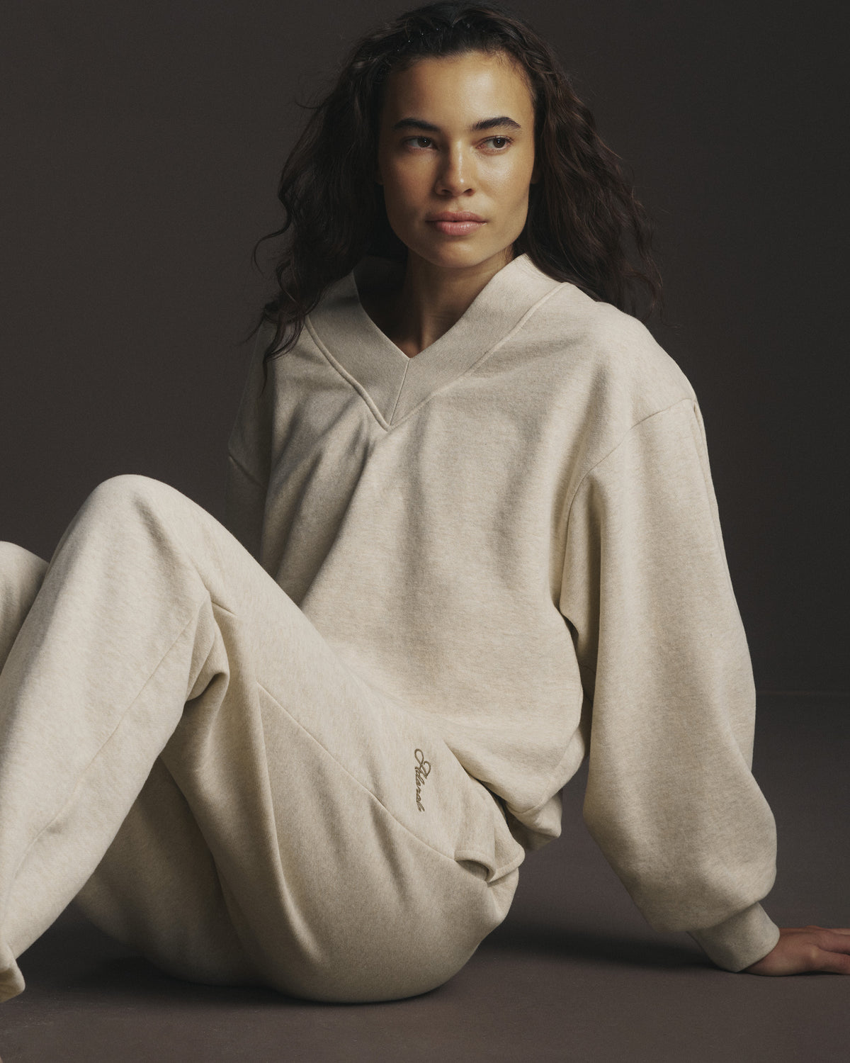 Studio V-Neck Relaxed Sweatshirt - Oatmeal Marl