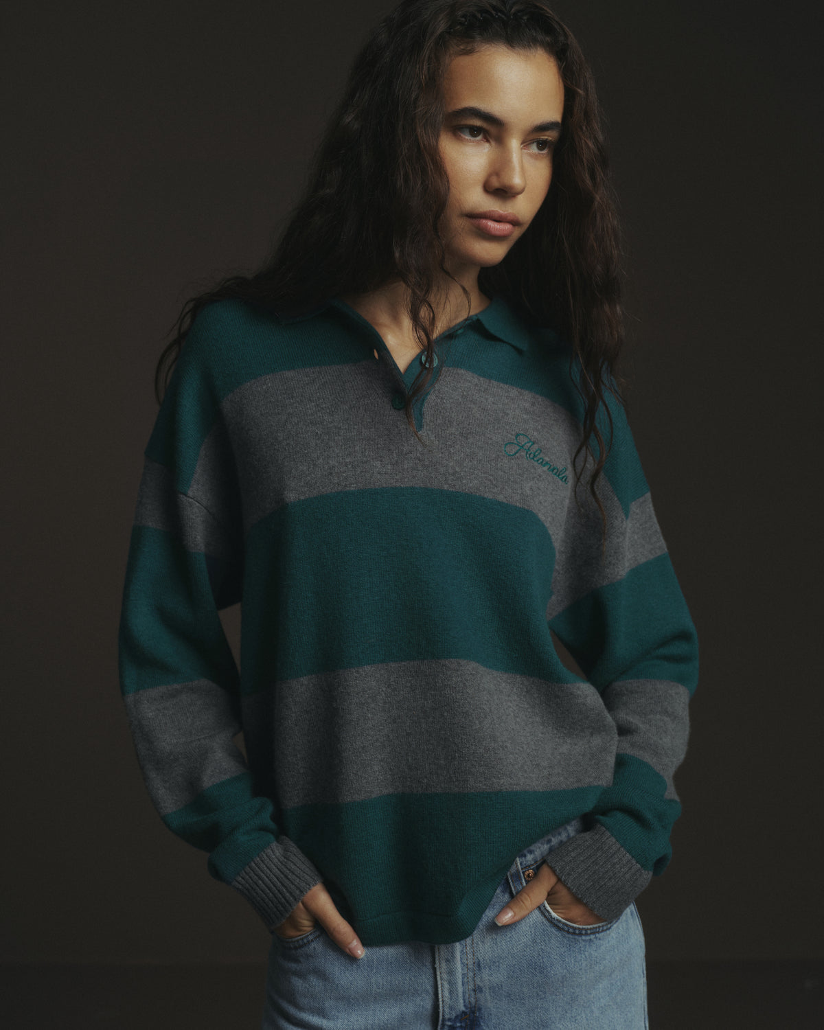 Knit Stripe Rugby Top - Ivy Green
