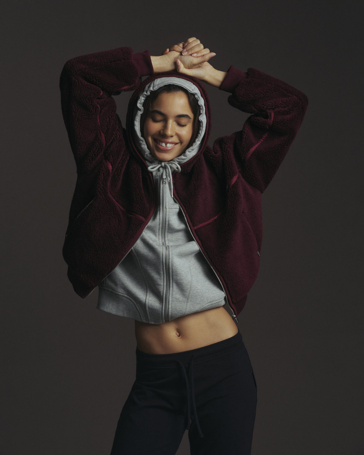 Cropped Hooded Fleece - Dark Cherry