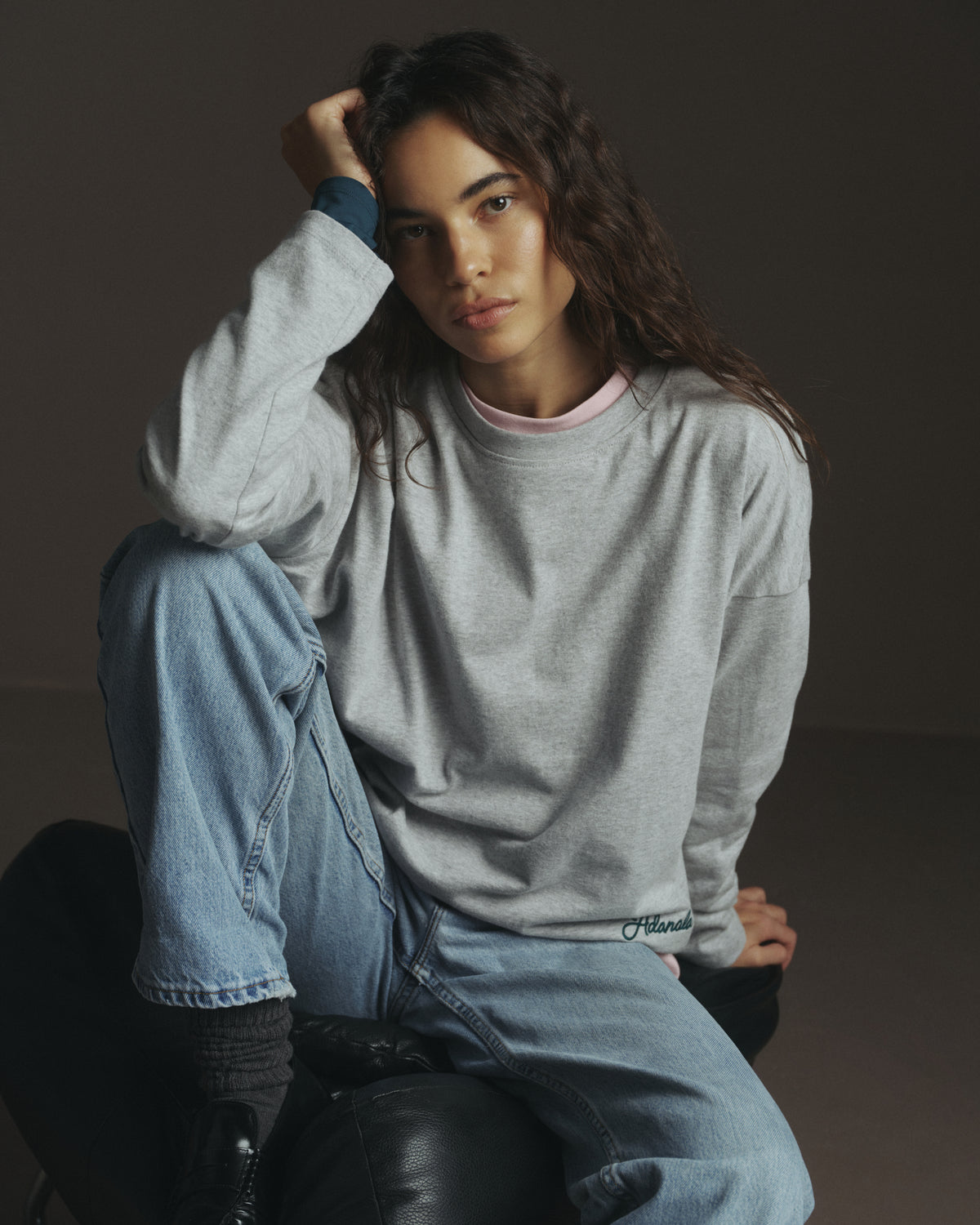 Oversized Drop Shoulder Long Sleeve T-shirt - Heather Grey