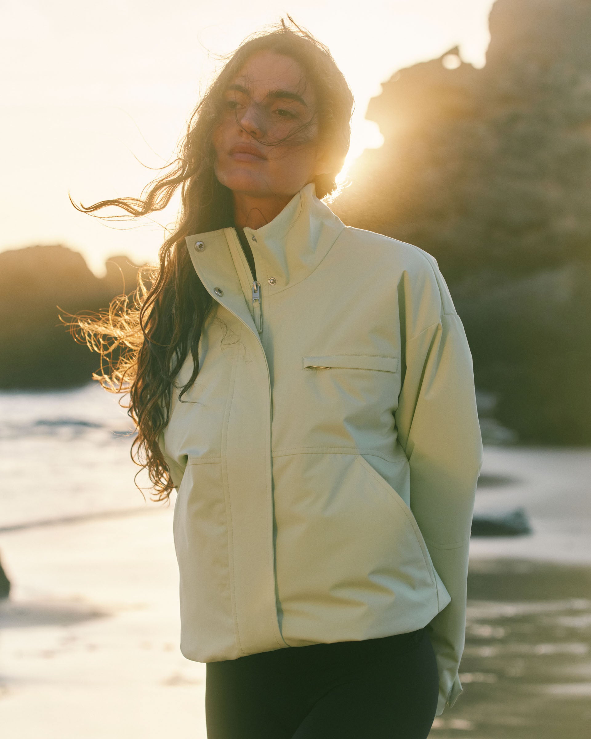 Funnel Neck Technical Jacket - Lime Cream