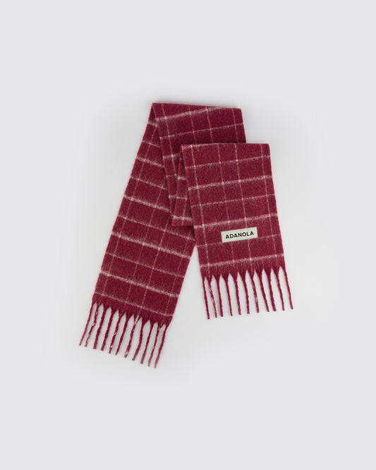 Brushed Checked Scarf - Berry Red