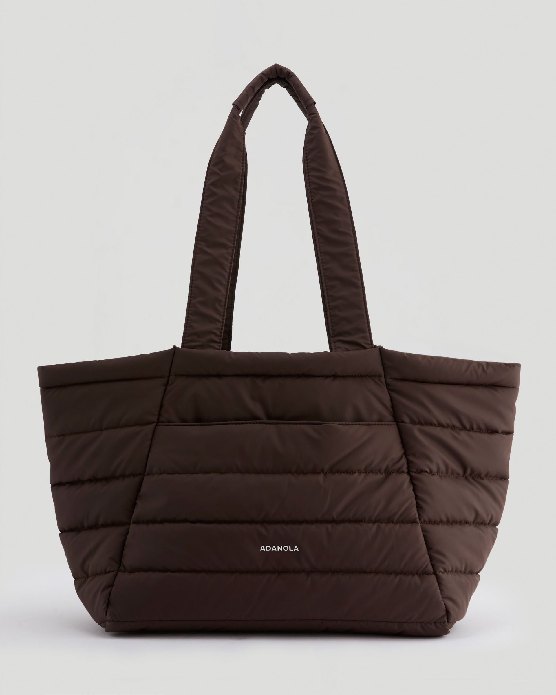 Coated Quilted Tote Bag - Chocolate Brown