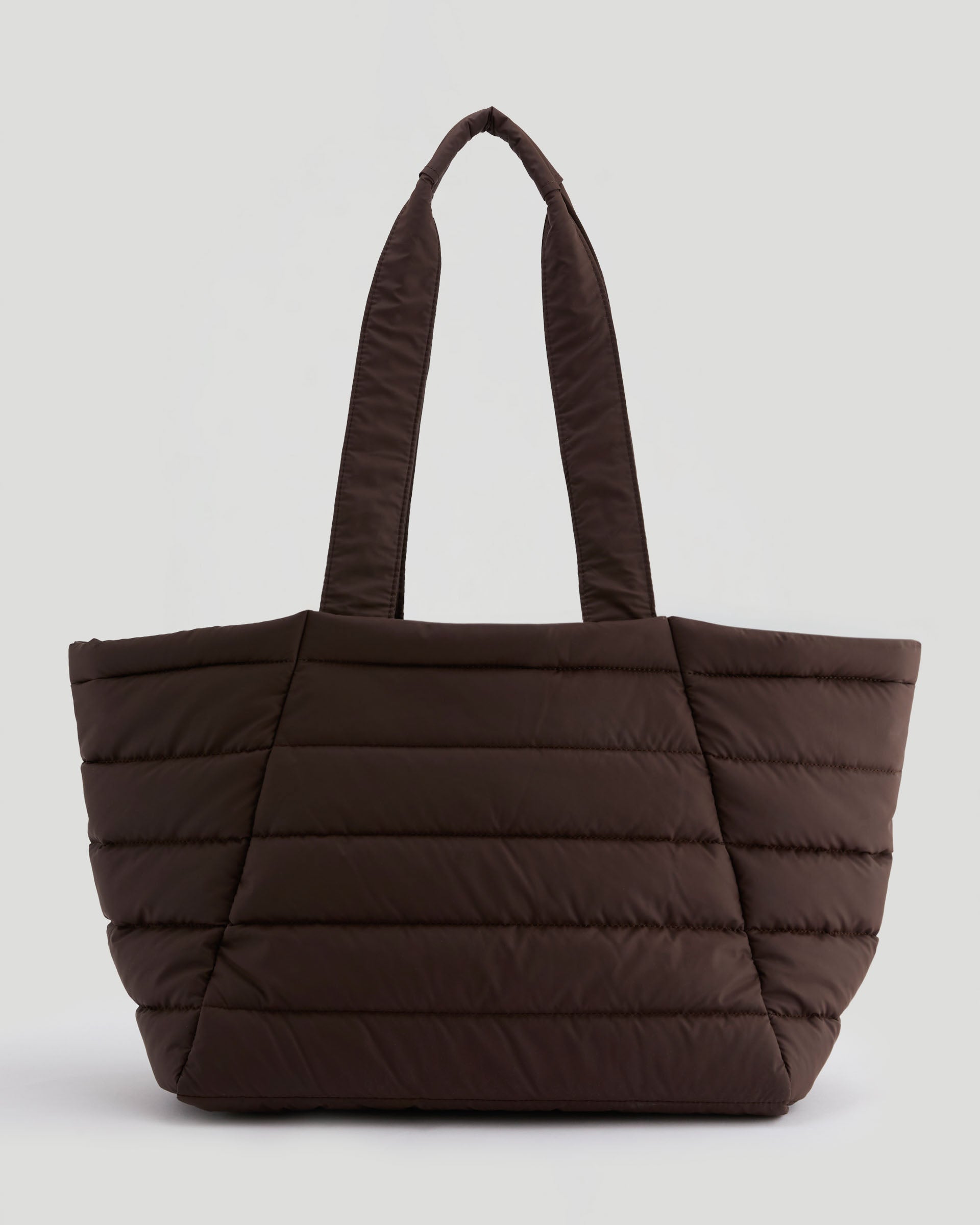 Coated Quilted Tote Bag - Chocolate Brown