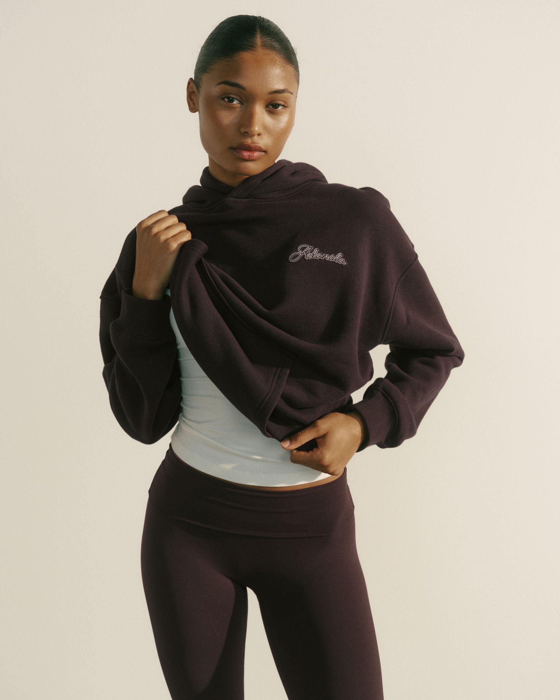 Classic Adanola Script Applique Oversized Hoodie - Coffee Bean/Marshmallow White