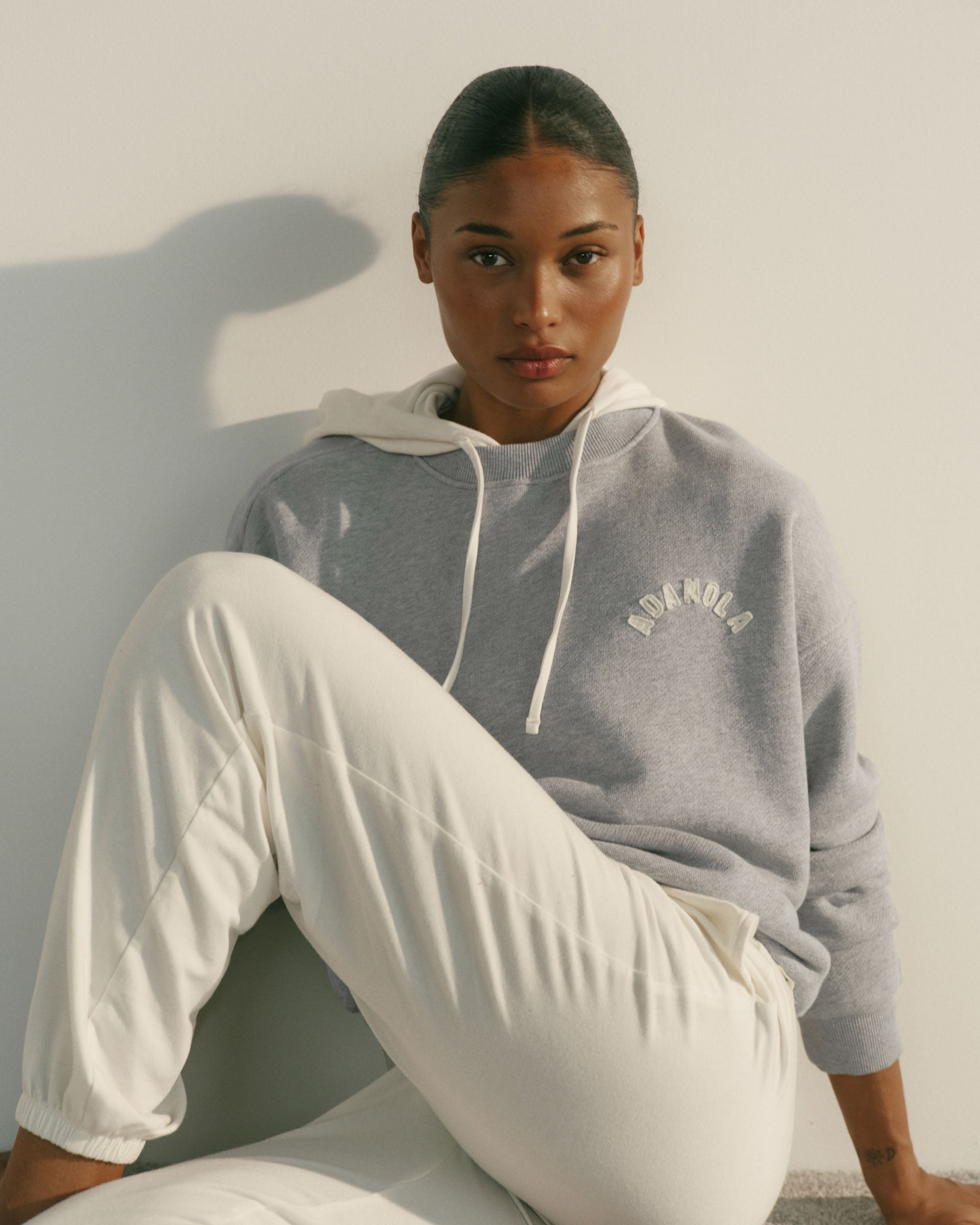 Classic Adanola Sport Applique Oversized Sweatshirt - Heather Grey/Marshmallow White