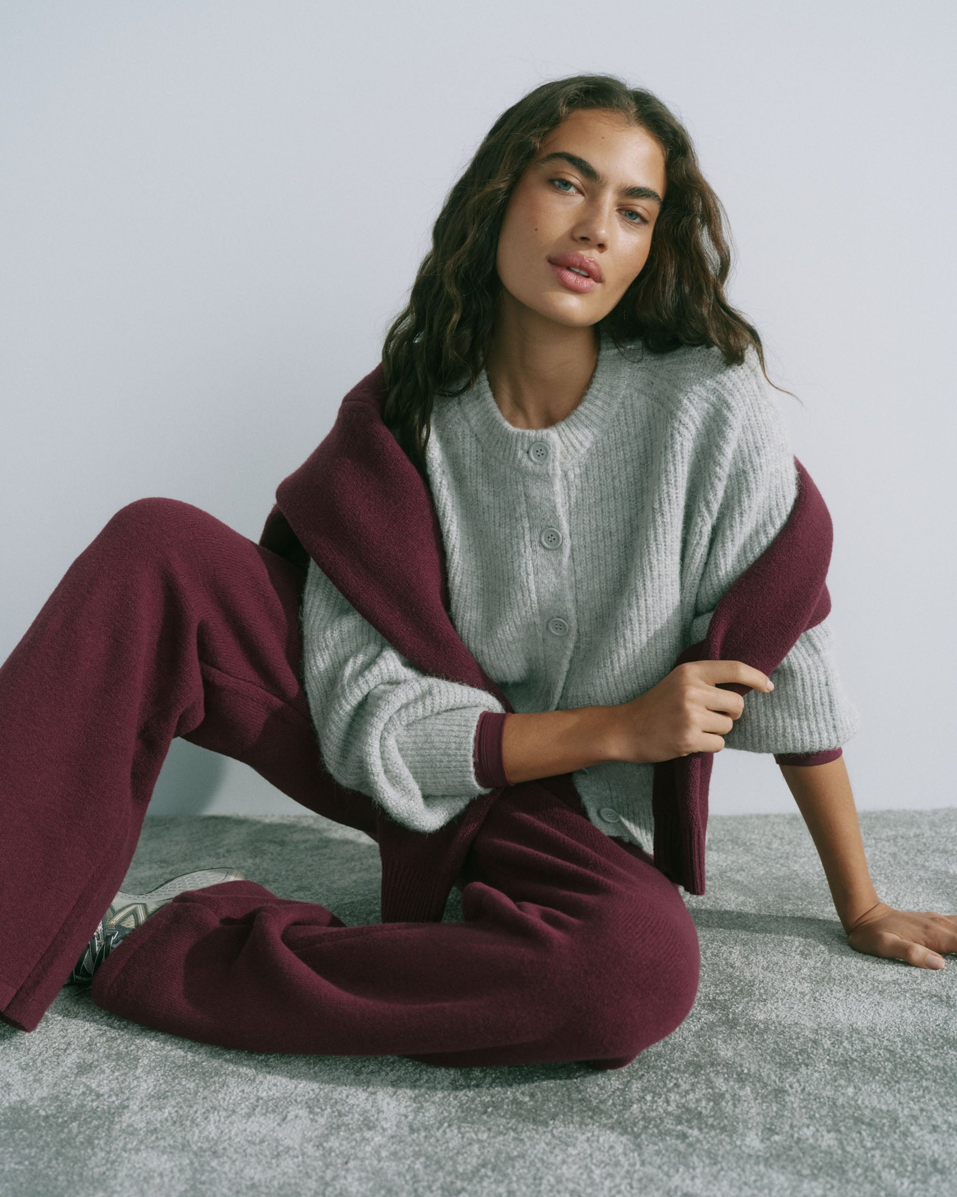 Knit Button Up Cardigan - Light Grey Melange