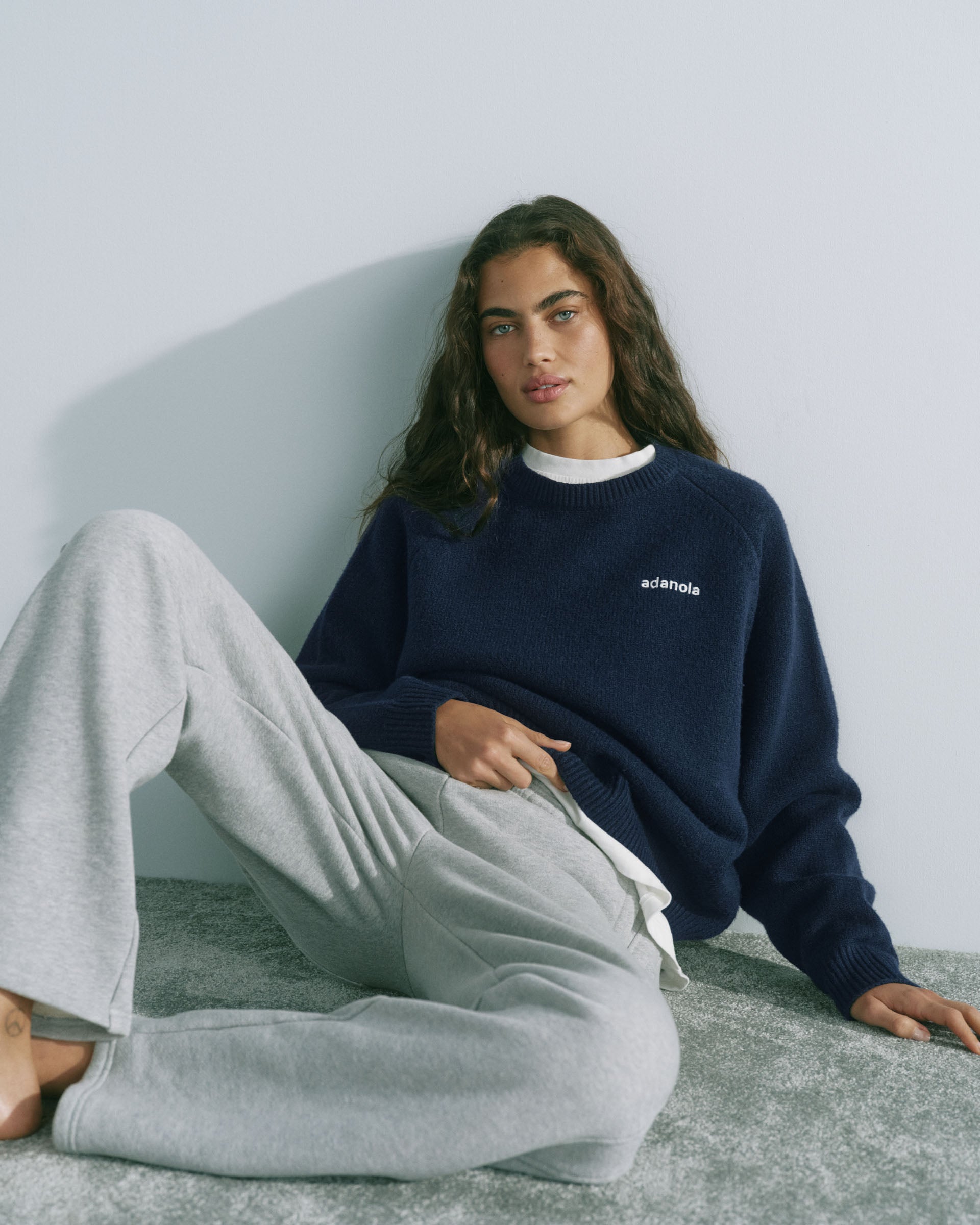 Chest Adanola Oversized Knit Sweatshirt - Navy Blue