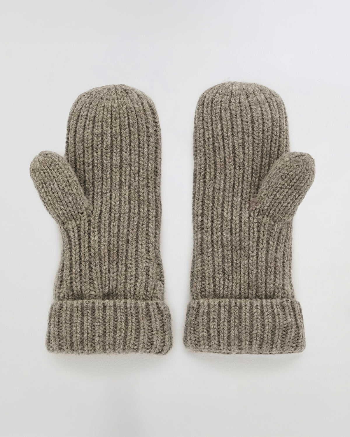 Rib Knit Fleece Lined Mittens - Stone Marl