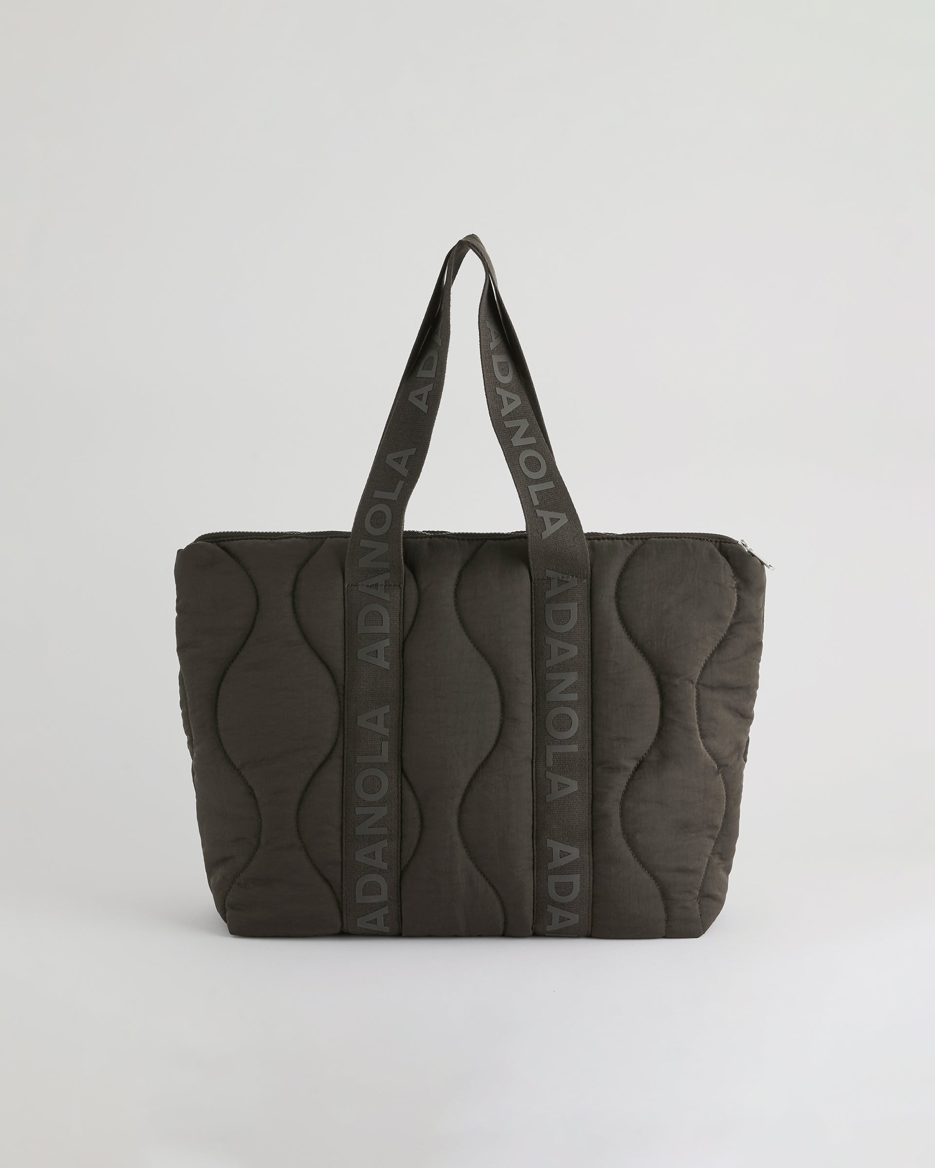 Branded Strap Quilted Nylon Bag - Coffee Bean