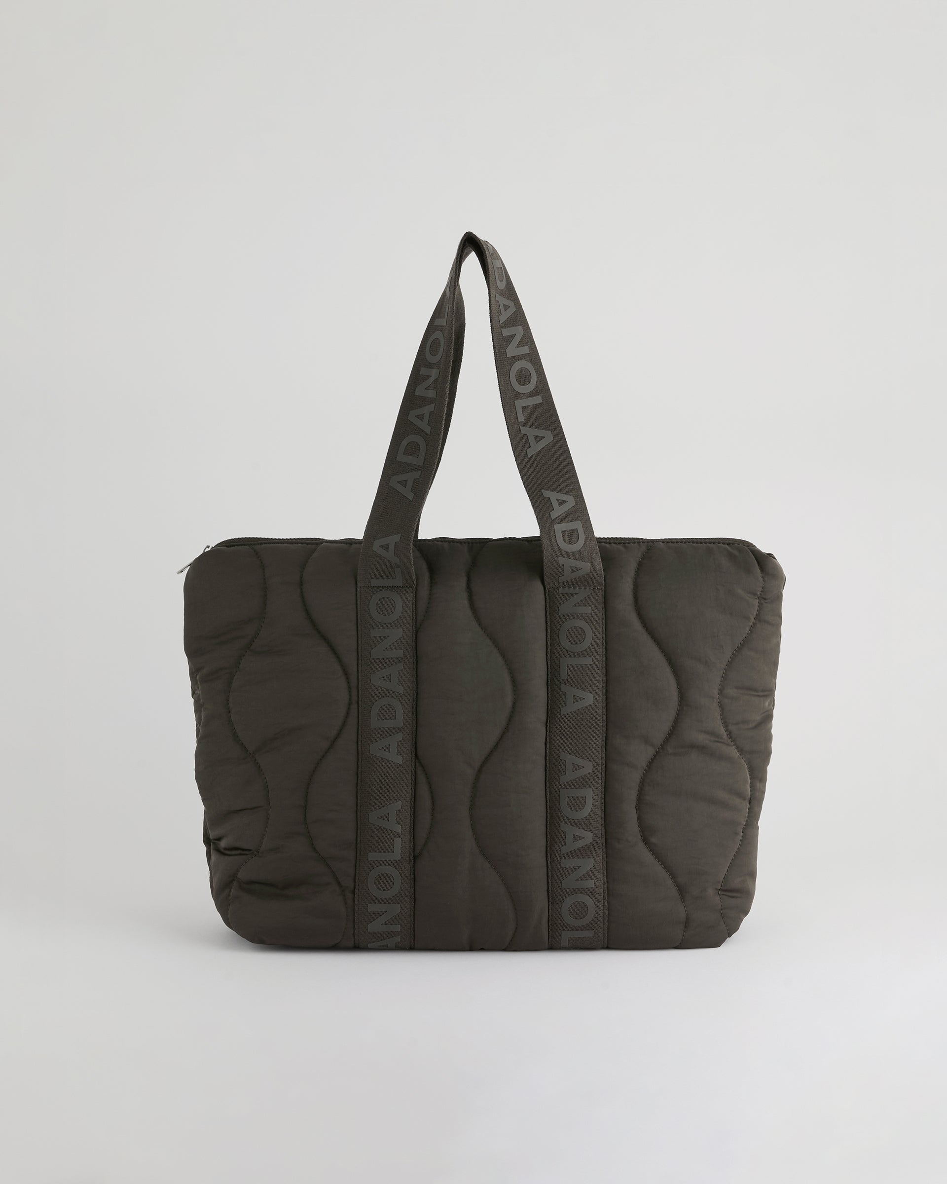 Branded Strap Quilted Nylon Bag - Coffee Bean
