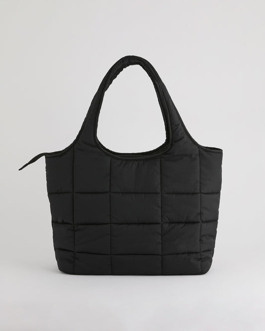 Quilted Nylon Shoulder Bag - Black